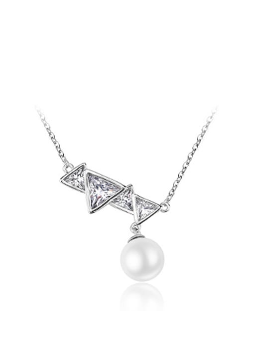 OUXI Fashion Triangle Zircon Artificial Pearl Necklace