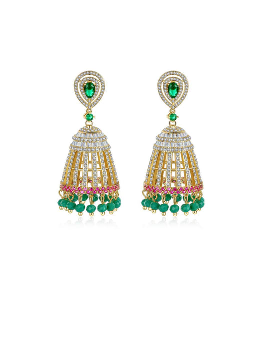 BLING SU Copper With Gold Plated Ethnic Color Wind Chimes Chandelier Earrings