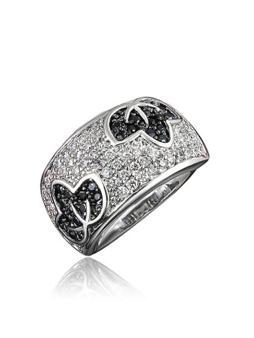 SANTIAGO Women Exquisite Platinum Plated Leaf Shaped Zircon Ring 0