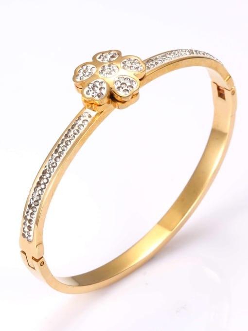 Gold Europe And The United States Titanium Steel Diamond Plated Flower Bracelet