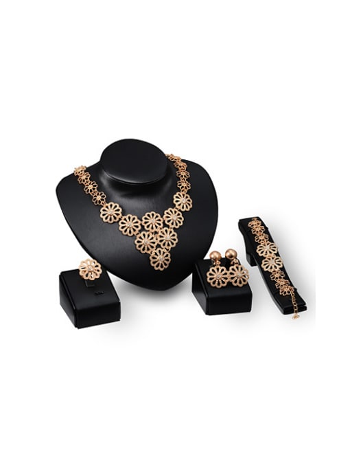 BESTIE Alloy Imitation-gold Plated Vintage style Hollow Flowers CZ Four Pieces Jewelry Set 0