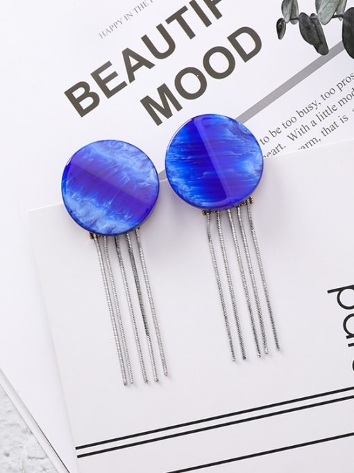 H9237 blue Alloy With Acrylic geometric disc tassels Oval Drop Earrings