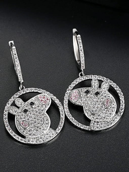 platinum-T03A23 Copper With Cubic Zirconia Delicate Animal  Piggy Page Cluster Earrings