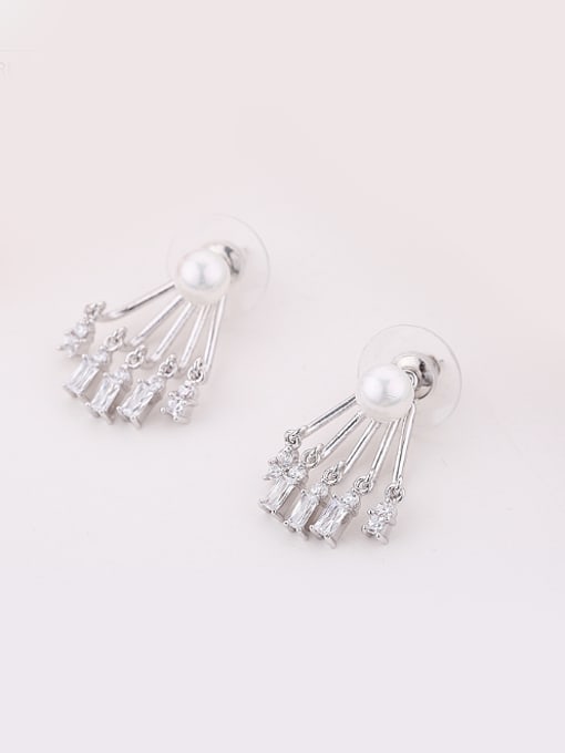 Wei Jia Fashion Imitation Pearl White Zirconias Copper Stud Earrings 0