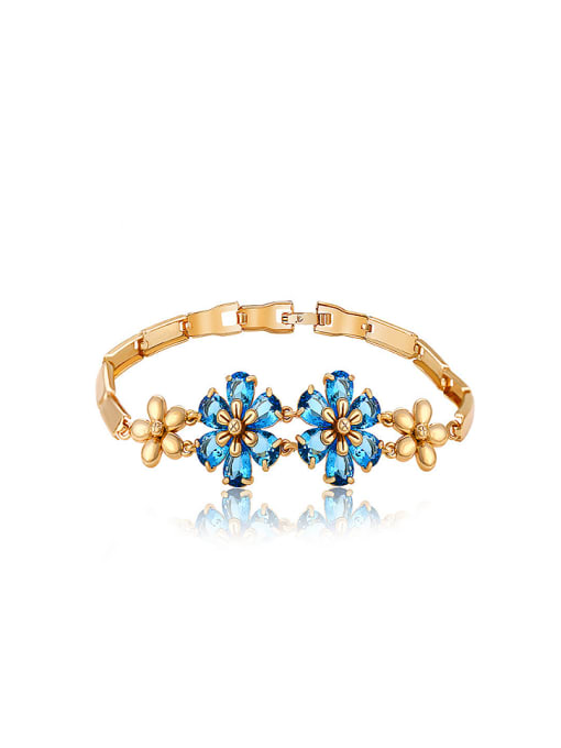 Blue 2018 Copper Alloy 18K Gold Plated Fashion Flower Zircon Bracelet
