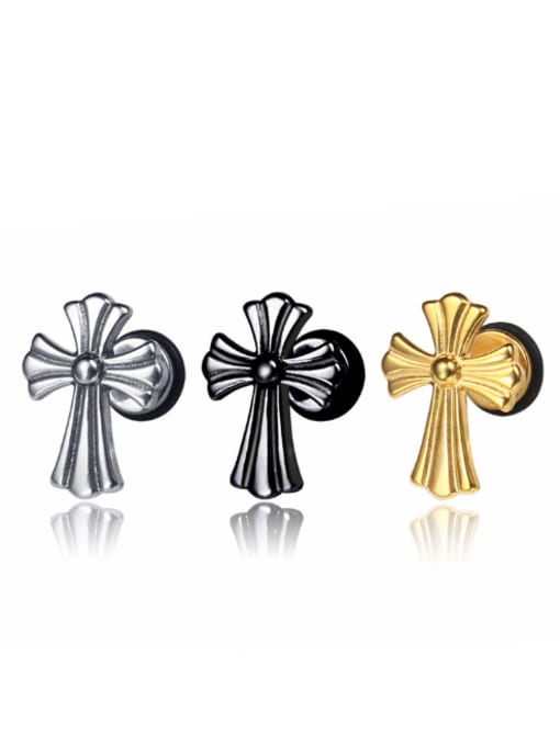BSL Stainless Steel With Gold Plated Trendy Cross Clip On Earrings