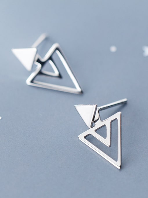 Rosh 925 Sterling Silver With Platinum Plated Simplistic Hollow Triangle Stud Earrings 4