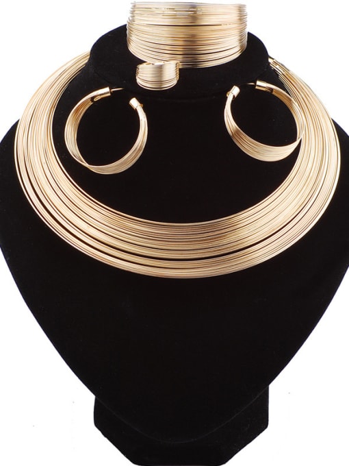Gold Exaggerated Multi-layers Circle Alloy Four Pieces Jewelry Set