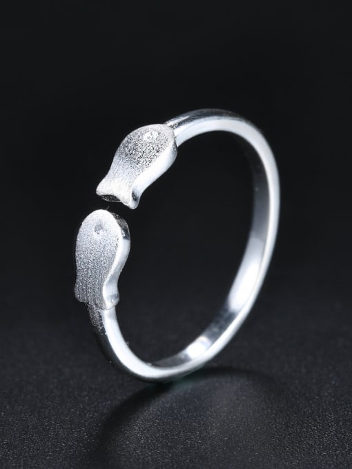 ZK Simple Double Tiny Fish 925 Sterling Silver Opening Ring 1