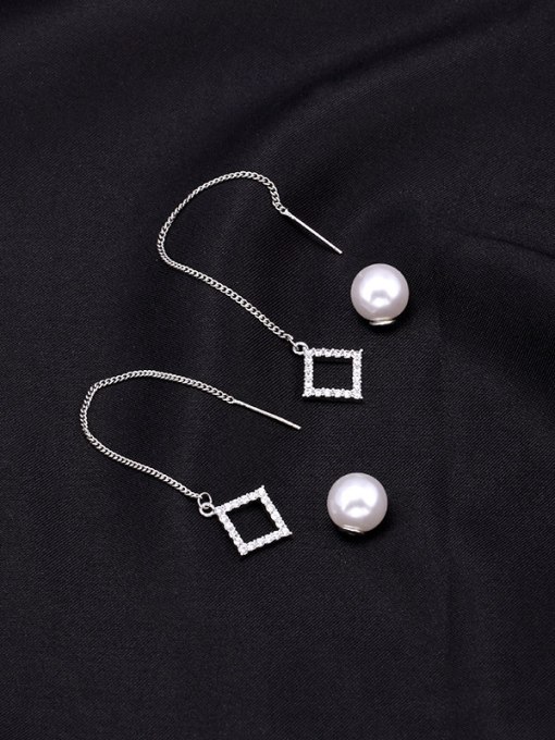 Mo Hai Copper With Platinum Plated Simplistic Geometric Pendant  Tassel Earrings 3