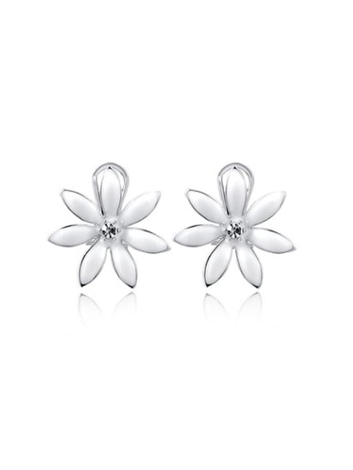 Platinum Flower Shaped Austria Crystal Stud Earrings