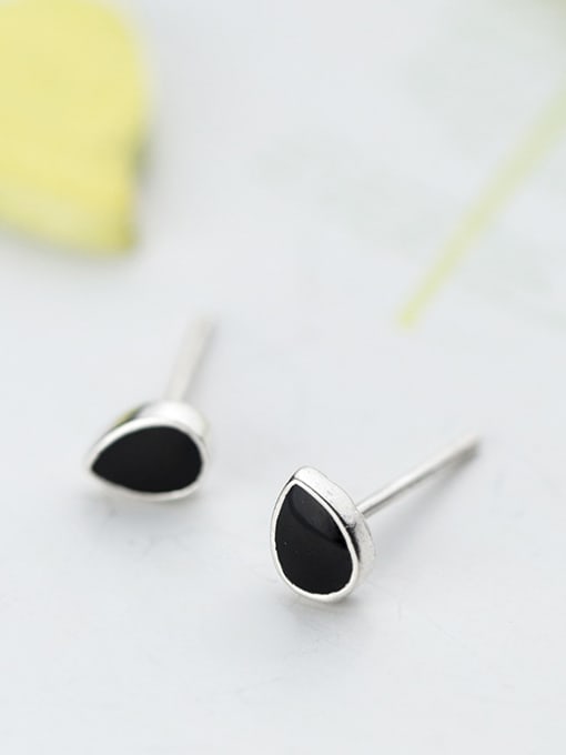 Rosh Trendy Black Water Drop Shaped Glue S925 Silver Stud Earrings 1