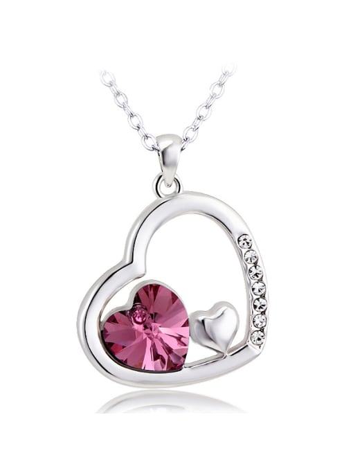 Platinum, Rose Red 18K White Gold Austria Crystal Heart-shaped Necklace