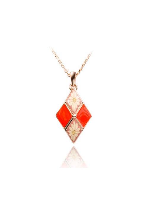Rose Gold Women Trendy Diamond Shaped Enamel Necklace