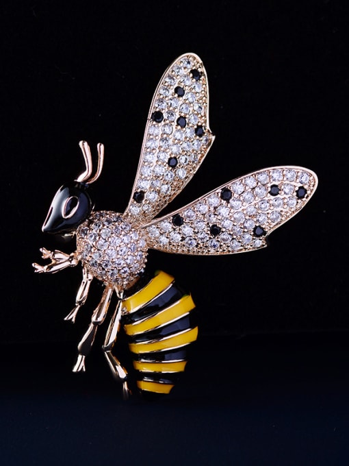 Round zirconium Copper With Cubic Zirconia Cute Insect bee Brooches
