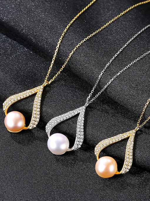 CCUI 925 Sterling Silver With Artificial Pearl Simplistic Geometric Necklaces 2