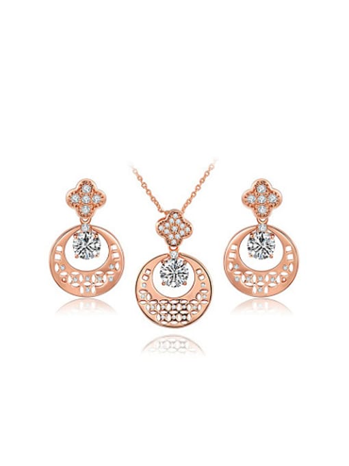 Ronaldo Creative Rose Gold Plated Geometric Shaped AAA Zircon Two Pieces Jewelry Set