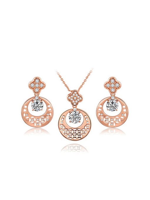 Rose Gold Creative Rose Gold Plated Geometric Shaped AAA Zircon Two Pieces Jewelry Set