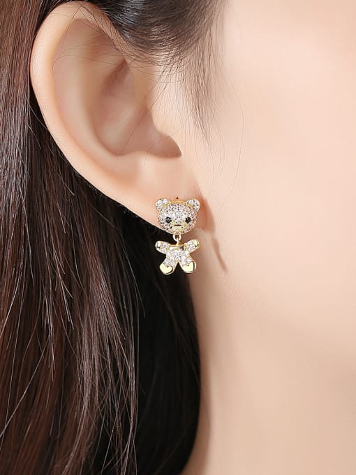 BLING SU Copper With Gold Plated Delicate Animal Bear Drop Earrings 1