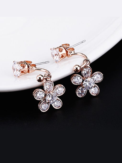 OUXI Women 18K Rose Gold Flower-shaped AAA Zircon stud Earring 2