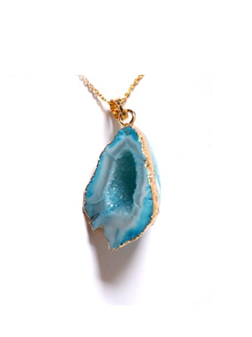 Blue Geometrical Natural Crystal Agate Stone Necklace