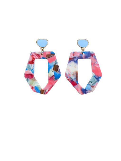 A Blue Alloy With Acrylic  Exaggerated Colorful Geometric Chandelier Earrings