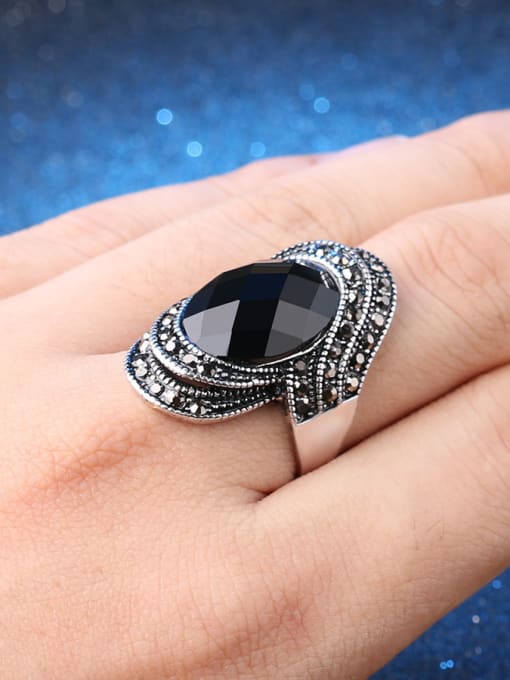 Gujin Retro Oval Resin stone Grey Rhinestones Alloy Ring 2