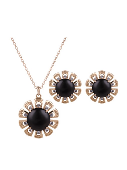 black 2018 2018 2018 Alloy Imitation-gold Plated Fashion Artificial Stones Two Pieces Jewelry Set