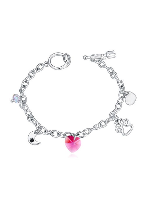 pink Personalized Footprint Heart Moon austrian Crystal Alloy Bracelet