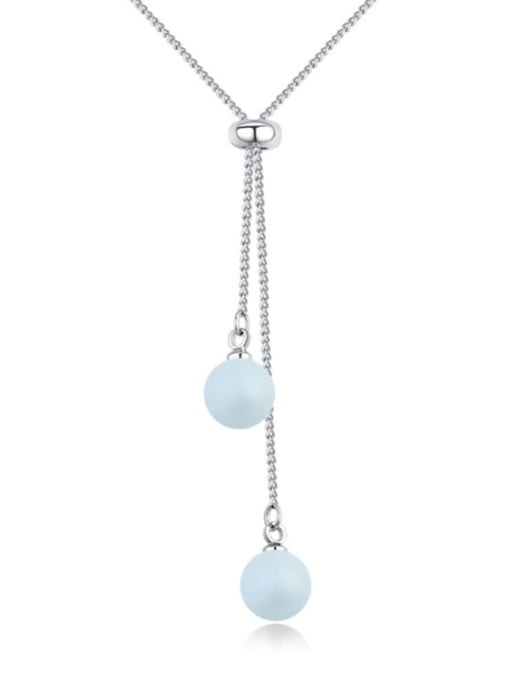 light blue Simple Two Imitation Pearls Tassel Pendant Alloy Necklace