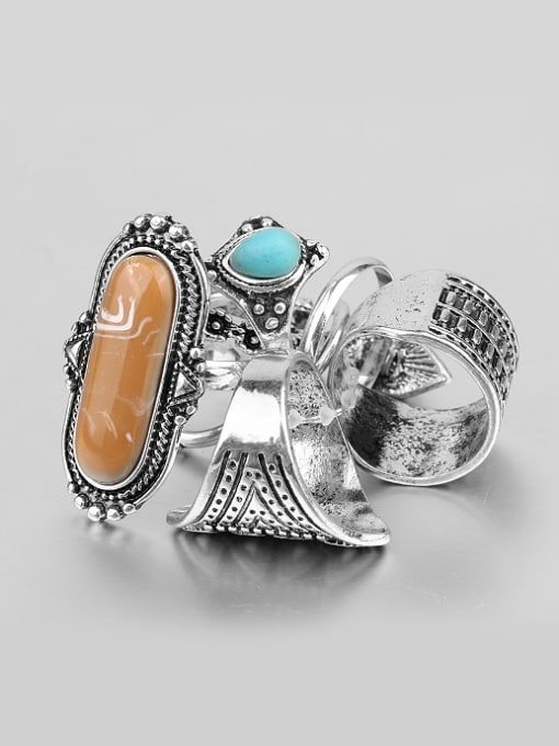 Gujin Personalized Retro style Resin stones Antique Silver Plated Ring Set 2