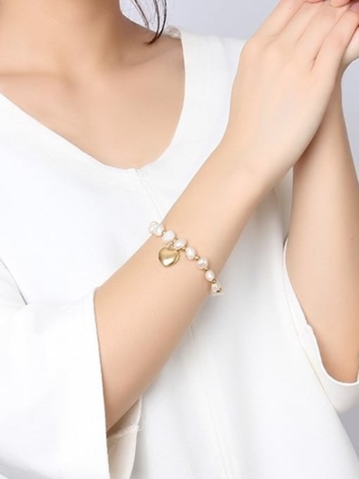 CONG All-match Gold Plated Heart Shaped Freshwater Pearl Bracelet 1