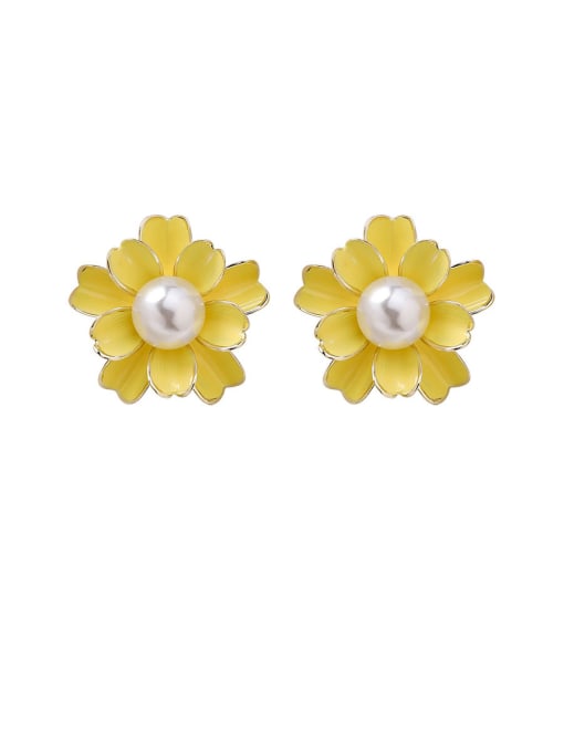 Girlhood Alloy With Imitation Gold Plated Simplistic Flower Stud Earrings 3