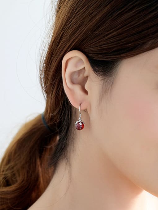 Peng Yuan Fashion Ruby Stone Bead Snowflake 925 Silver Earrings 1