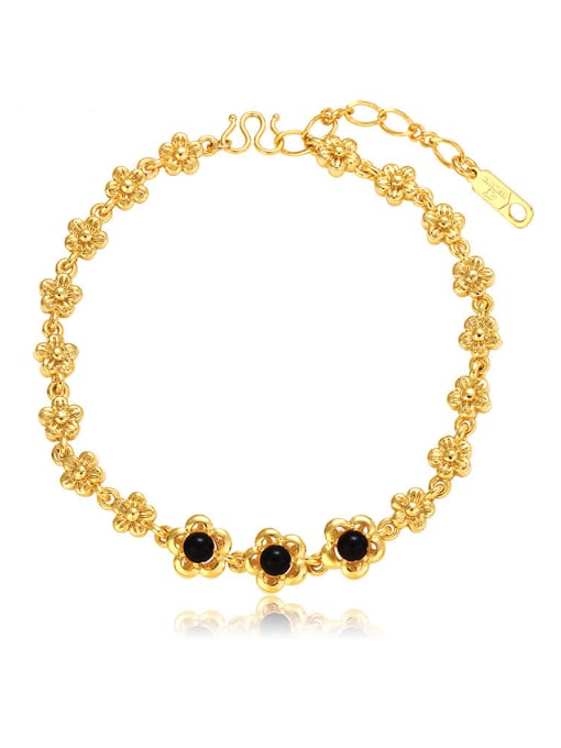 Black Copper Alloy 24K Gold Plated Fashion Classical Flower Gemstone Bracelet