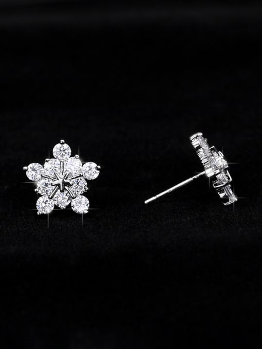 Platinum Copper With Cubic Zirconia Cute Flower Stud Earrings