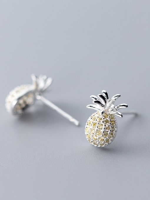 Rosh 925 Sterling Silver With Platinum Plated Cute Friut Pineapple Stud Earrings 3