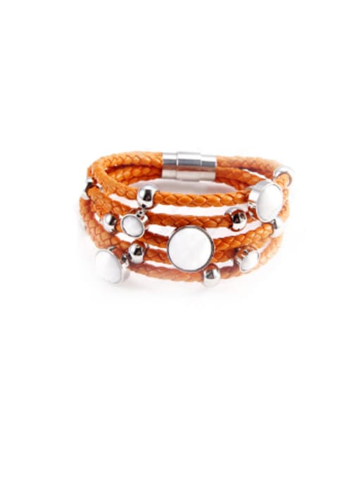 White Gold, Orange Fashion Titanium Round Buckle  Bracelet