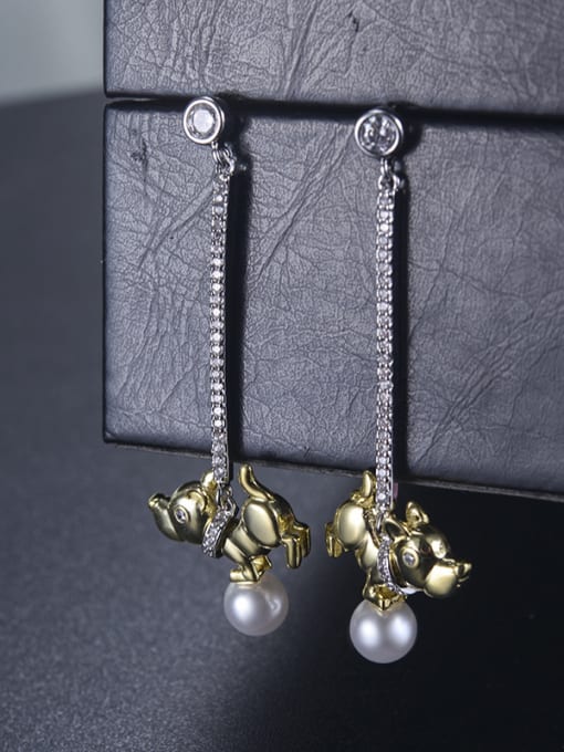 ALI New long puppies pearl earrings cute animal two-color plating 2