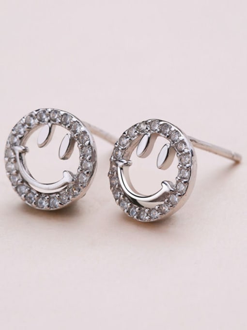 One Silver 925 Silver Smiling Face stud Earring 2