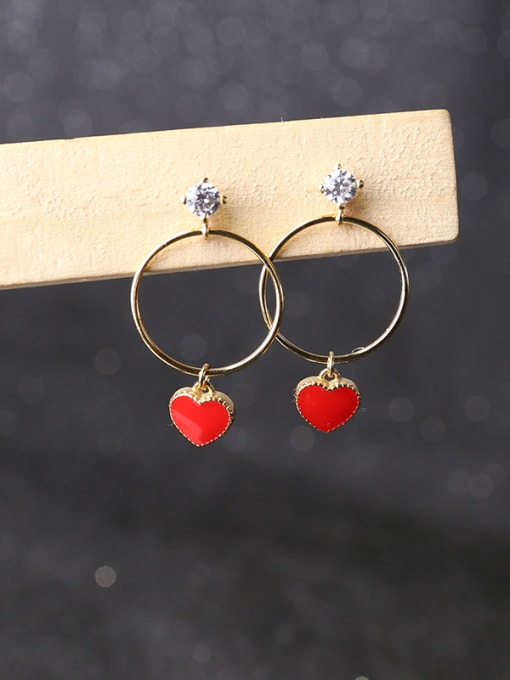 Peng Yuan Fashion Hollow Round Red Little Heart 925 Silver Stud Earrings 0