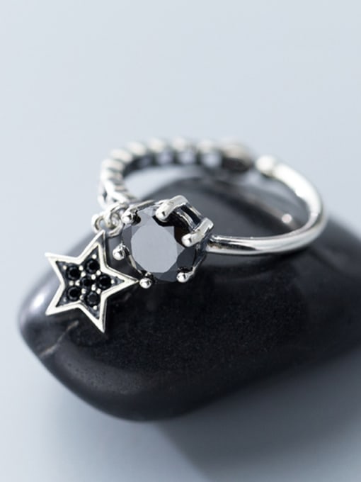 Rosh Thai Silver With Antique Silver Plated Personality Star Band Rings 2