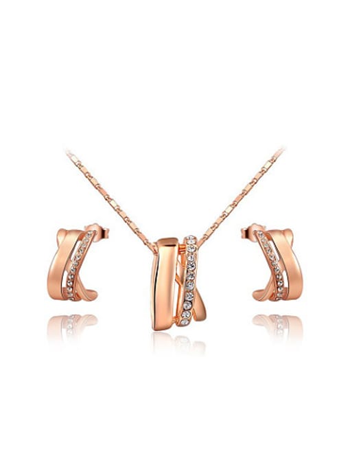 Ronaldo Exquisite Rose Gold Plated Geometric Shaped Crystal Two Pieces Jewelry Set 0