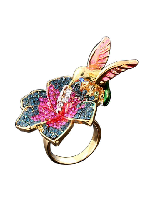 Wei Jia Personalized Exaggerated Flower Bird Colorful Rhinestones Ring 0