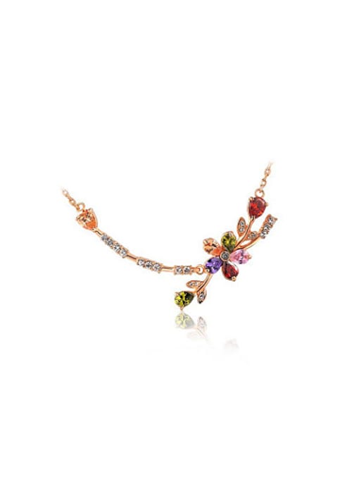 Rose Gold Elegant Colorful Bouquet Shaped Crystal Necklace