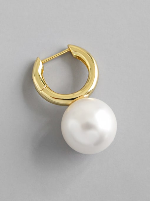 DAKA 925 Sterling Silver With Artificial Pearl Simplistic Single  Round Clip On Earrings 0