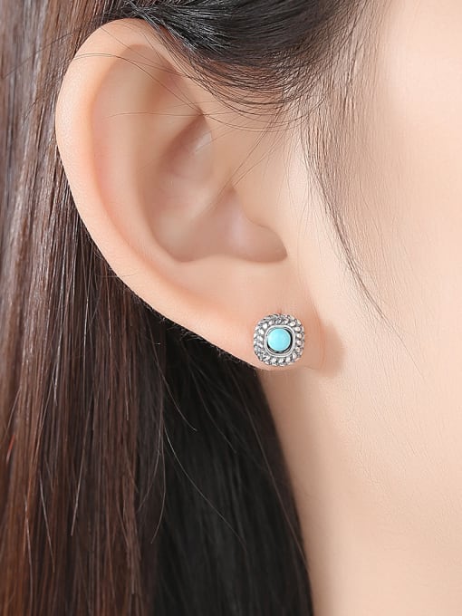 CCUI 925 Sterling Silver With Turquoise Vintage Square Stud Earrings 1