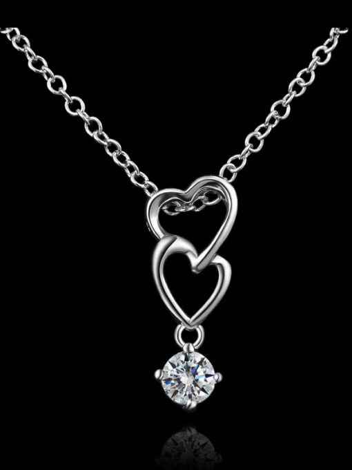 SANTIAGO Simple Hollow Double Heart Cubic Zircon 925 Sterling Silver Pendant 0