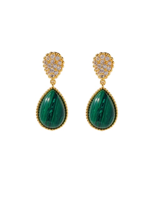 Gold green Copper With Gold Plated Simplistic Water Drop Drop Earrings