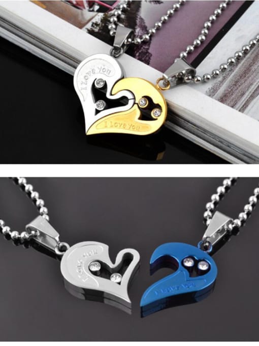 blue and steel Lovers Heart-shaped Necklace Set